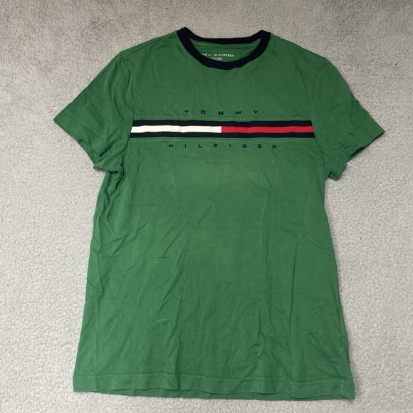 Tommy Hilfiger Other - Tommy Hilfiger T-Shirt Men XS Green Logo Stripe Flag Crew Neck Short Sleeve